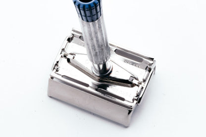 1957 C2 Gillette Blue Tip Light DE Super Speed Razor | Factory Nickel Revamp