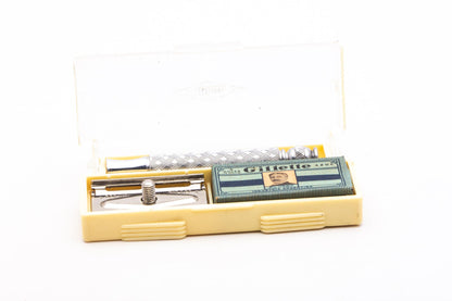 1973 T4 Gillette Ball End Tech Spiral Handle DE Safety Razor Set | Original Condition