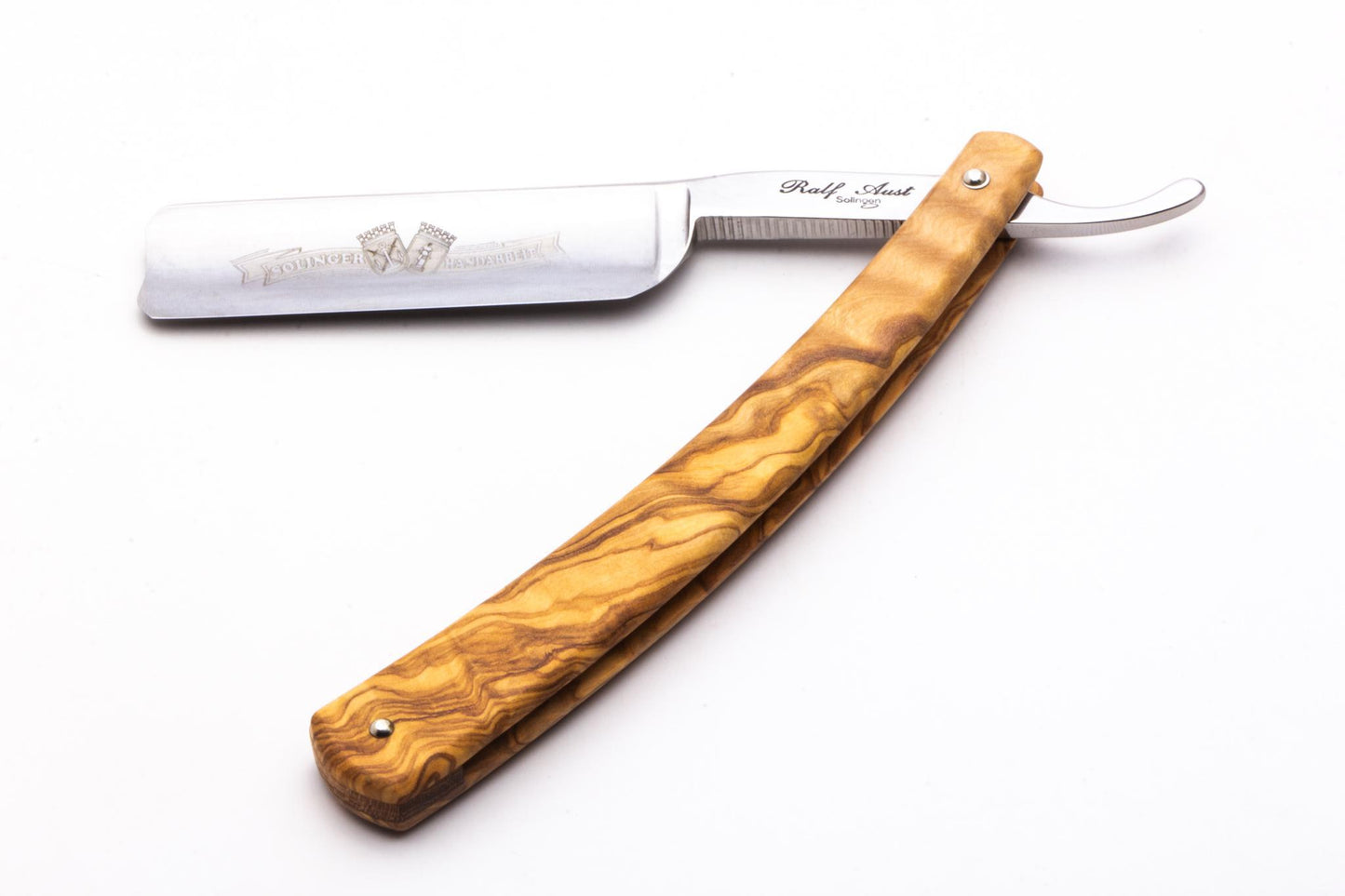 6/8" Ralf Aust Spanish Tip Straight Razor | Olive Wood Scales & Jimps