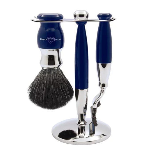 Edwin Jagger | 37 Range 3pc Gillette® Mach3® Razor Shaving Set Dark Blue (Black Synthetic)