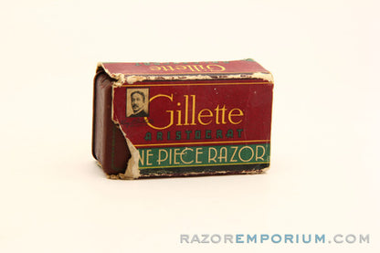 1940's Gillette Gold Aristocrat Double Edge in Maroon Case w/ Box Excellent
