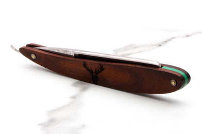 5/8" Vintage Restored Genco Damascus Silver Steel Straight Razor With Elk Etched Wood Scales