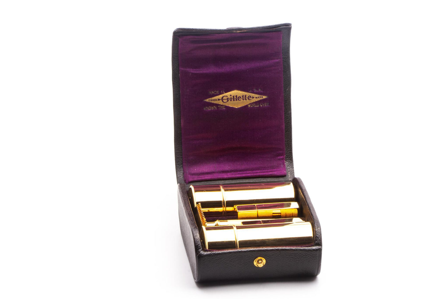 1919 Gillette Single Ring Travelers Set in Black Leather Case | 24k Gold Revamp