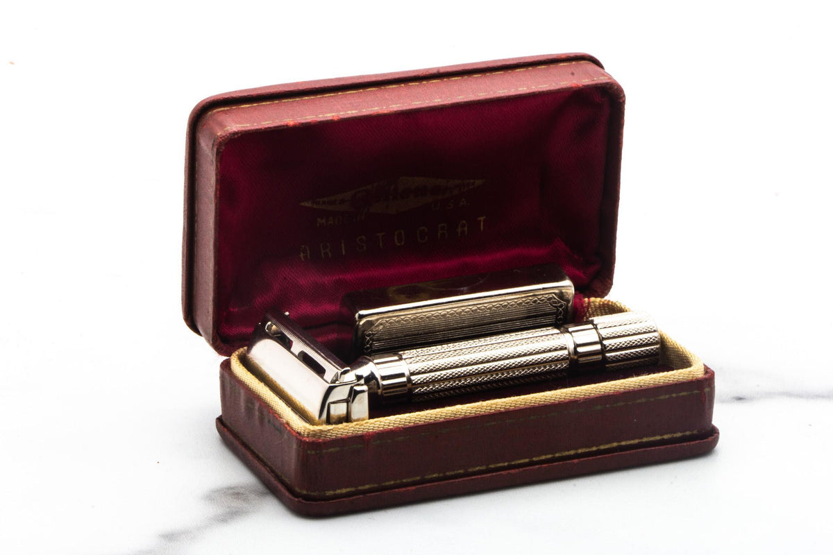 1948-50 Gillette Aristocrat Double Edge Razor Set | Factory Nickel Revamp
