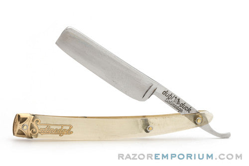 5/8" Dubl Duck Pearlduck Satinedge Straight Razor w/ Original Gold Inlay Celluloid Scales | Solingen, Germany