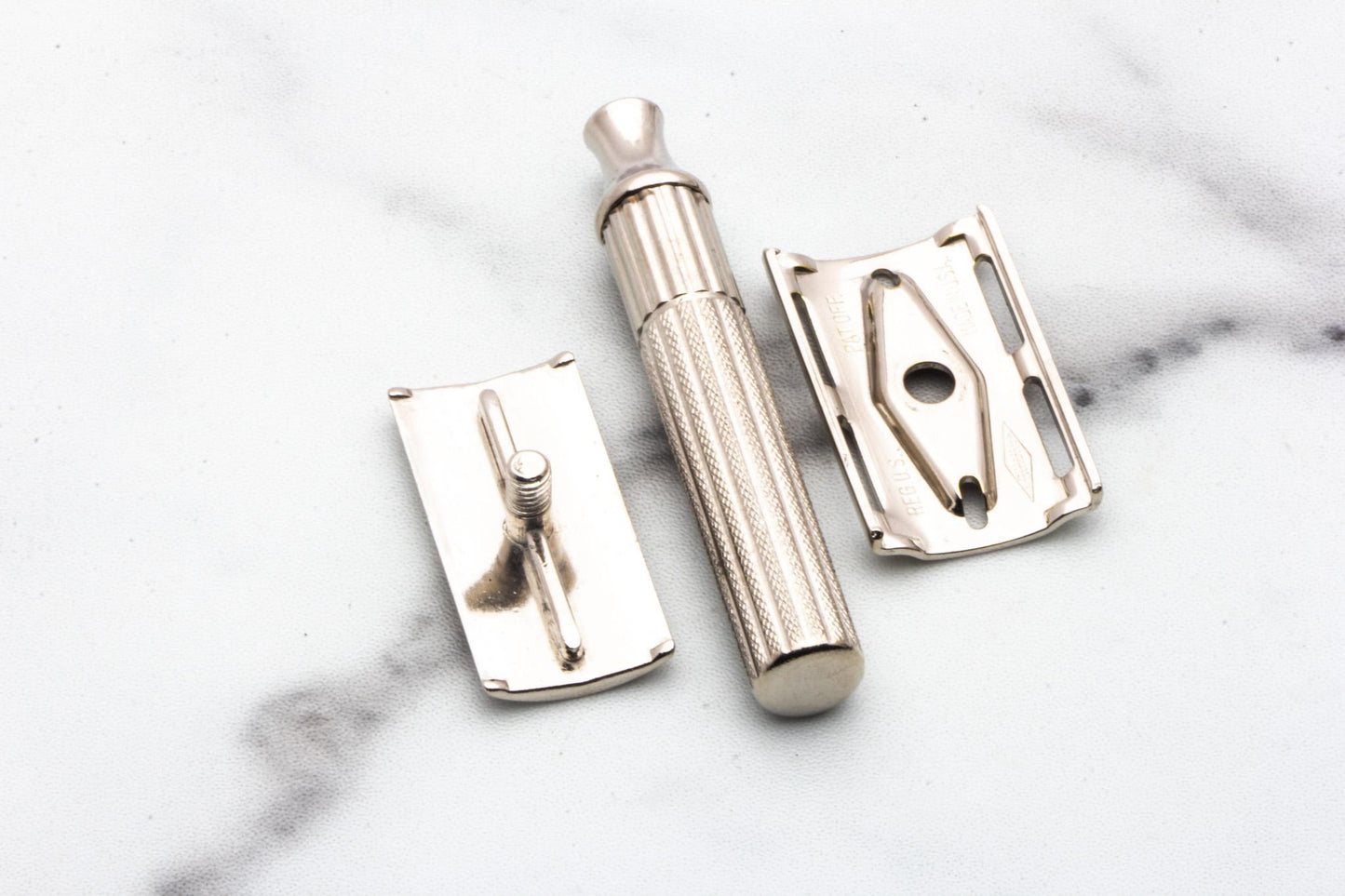 1947-51 Gillette Fat Handle Tech Three Piece Double Edge Safety Razor | Original Condition