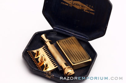 1920's Gillette "Copley Set" - Old Type DE Safety Razor + Bank * 24K Gold