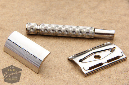 Gillette 1960's Spiral Handle Ball End Tech Safety Razor w/ Blue Case - Made in England