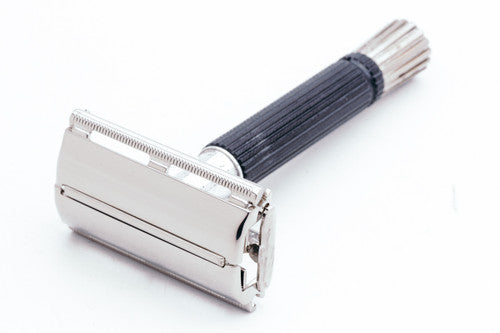 1970 P4 Gillette Black Handle Super Speed DE Safety Razor | Factory Nickel Revamp