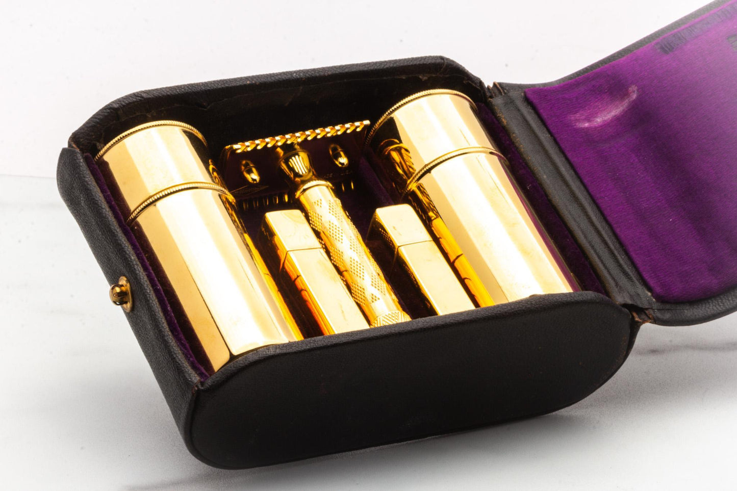 Gillette 1922 Gold New Improved Travel Combination Set in Original Black Leather | 24K Gold Revamp