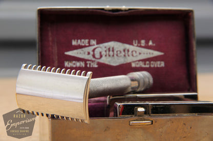Gillette 1921 Silver Single Ring Old Type Set in Metal Case w/ Blade Banks