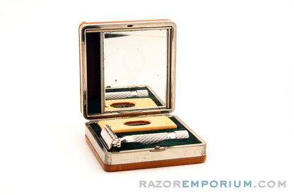 1948-51 Gillette Executive Double Edge Safety Razor in Ostrich Leather Case with Blades