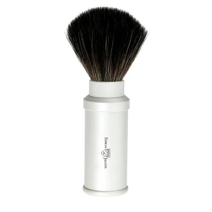 Edwin Jagger | Silver Aluminum Travel Shaving Brush (Black Synthetic)