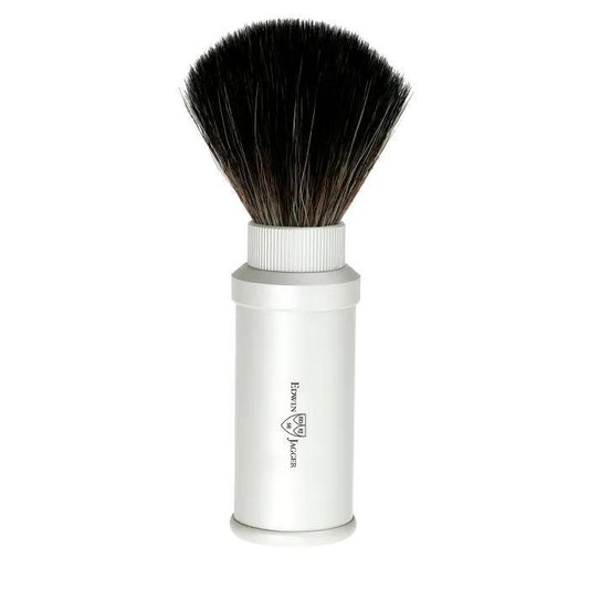 Edwin Jagger | Silver Aluminum Travel Shaving Brush (Black Synthetic)