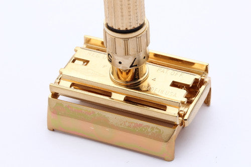 Gillette 1960 Gold Toggle Adjustable DE Safety Razor Set w/ Case & Blades - F4