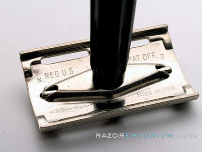 1952 X2 Gillette Black Handle Tech DE Razor in Original Red Box w/ Blades