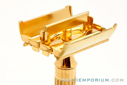 1940's Gillette Gold Regent Tech DE Safety Razor Set w/ Leather Case & Original Blade Bank