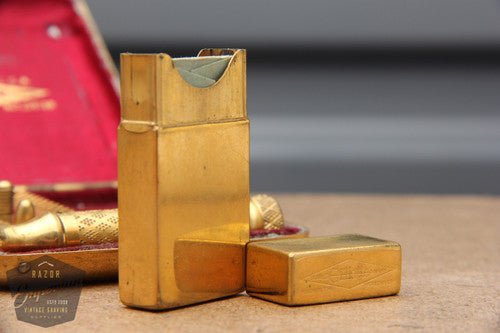 Gillette 1920's Gold New Improved Tuckaway Style Travel (DE) Safety Razor Set