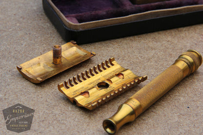 Gillette 1930's Goodwill Era Gold DE Razor Set w/ Blade Bank