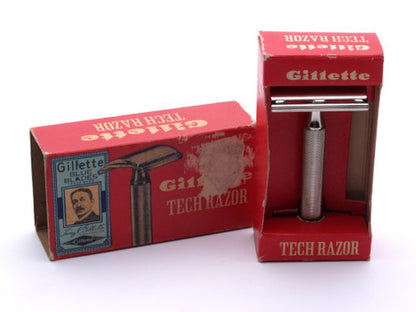 1959 E1 Gillette Ball End Tech DE Razor in Original Red Box