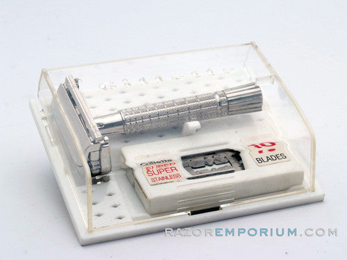 1960 F3 Flair Tip Super Speed DE Safety Razor Set w/ White Case & Blade Bank