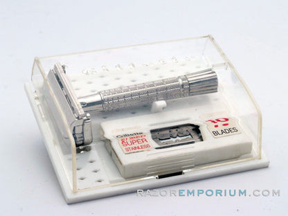 1960 F3 Flair Tip Super Speed DE Safety Razor Set w/ White Case & Blade Bank