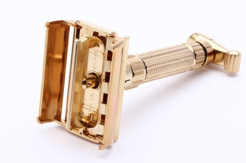 Gillette 1960 Gold Toggle Adjustable DE Safety Razor Set w/ Case & Blades - F4