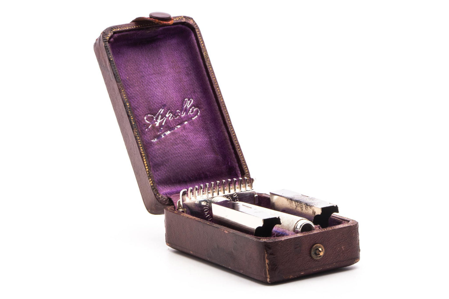 Apollo 3 Piece Open Comb Double Edge Razor with Leather Case & Blade Banks | Original Condition