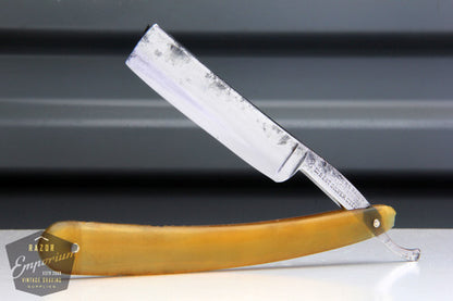 5/8" Silver Steel Half Hollow Straight Razor | Square Point with Blonde Horn Scales