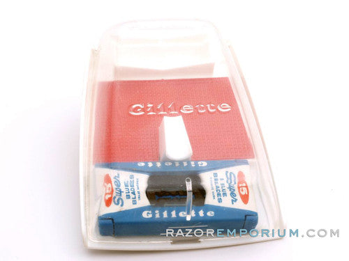 1960's Gillette Slim Adjustable Original White & Red Case w/ Blade Bank