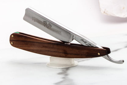 6/8" Restored Ralf Aust Straight Razor With Wood Scales and Green Wedge Accent