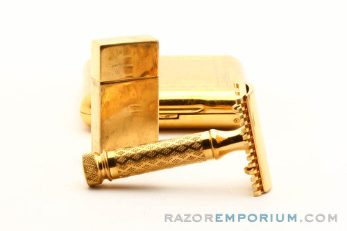 1920s Gillette New Improved Tuckaway Style Travel DE Safety Razor Set w/ Case and Blade Bank