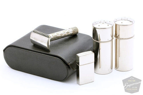 Gillette 1922 Silver New Improved Combination Travel Set | Black Leather Case