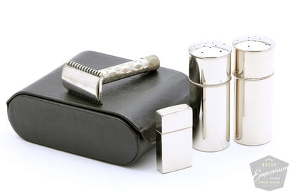 Gillette 1922 Silver New Improved Combination Travel Set | Black Leather Case