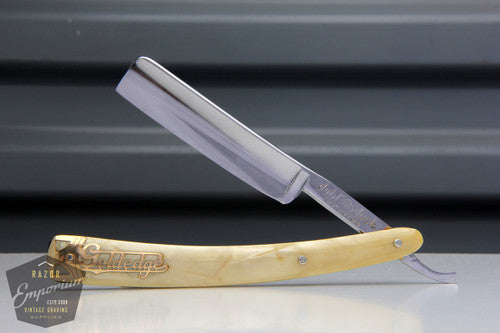 11/16" Dubl Duck Pearlduck Goldedge Straight Razor w/ Gold Inlay Celluloid Scales  | Solingen, Germany