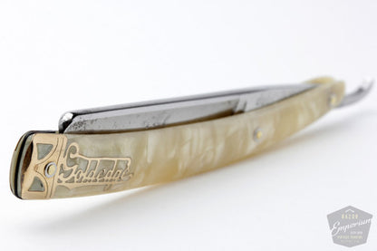 5/8" Dubl Duck Pearlduck Goldedge Straight Razor w/ Original Gold Inlay Celluloid Scales | Solingen, Germany
