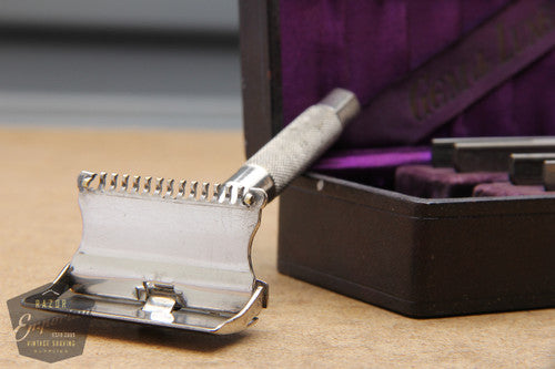 Gem de Luxe 1912 Style Single Edge Safety Razor in Black / Purple Leather Case