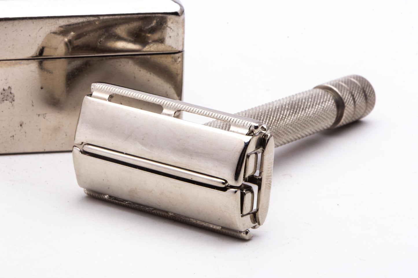 1950's Gillette British Rocket Safety Razor Set | Factory Nickel Revamp