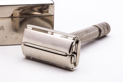 1950's Gillette British Rocket Safety Razor Set | Factory Nickel Revamp