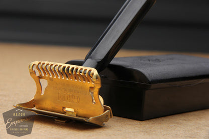 Gem Junior Gold 1940's Single Edge Safety Razor w/ Black Slide Case