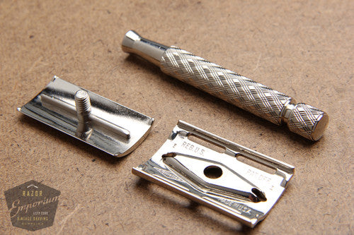 Gillette 1959 Spiral Handle Ball End Tech Brass Safety Razor - Made in USA* Revamped in Nickel