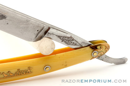 4/8" Dubl Duck Lifetime "Grim Reaper" w/ Gold Inlay Celluloid Scales Straight Razor | Solingen Germany *RARE*