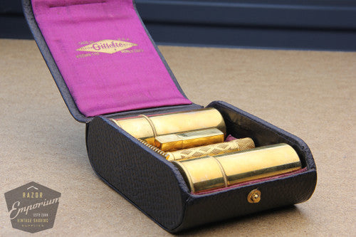 Gillette 1922 New Improved Travel Combination Set in Black Leather