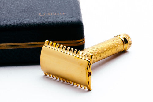 1930's Gillette NEW Norfolk / Tuckaway Style Travel DE Safety Razor Set 24K Gold Revamp
