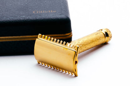 1930's Gillette NEW Norfolk / Tuckaway Style Travel DE Safety Razor Set 24K Gold Revamp
