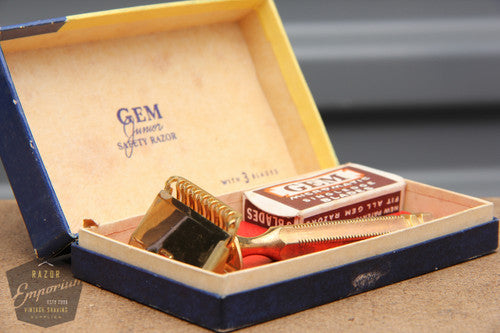 Gem Junior Gold 1940's Single Edge Safety Razor w/ Original Box