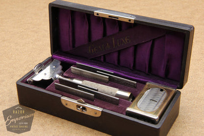 Gem de Luxe 1912 Style Single Edge Safety Razor in Black / Purple Leather Case