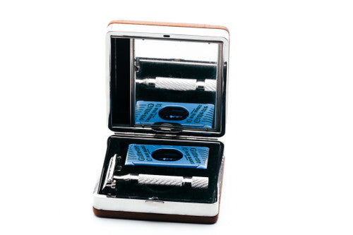Gillette 1948 Executive DE Safety Razor Set w/ Ostrich Leather Case, Blade Bank, and Original Box