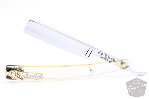 5/8" Dubl Duck Pearlduck Satinedge Straight Razor w/ Original Gold Inlay Celluloid Scales  | Solingen, Germany