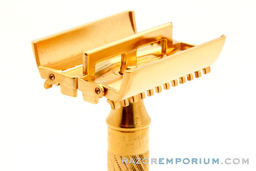 1934 Gillette Aristocrat Bulldog Open Comb w/ Gold Case & Blade Bank | 24K Gold Revamp